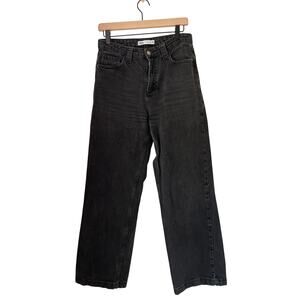 Zara Black Wash Wide Leg Jeans High Rise Cropped Raw Hem Size US 4